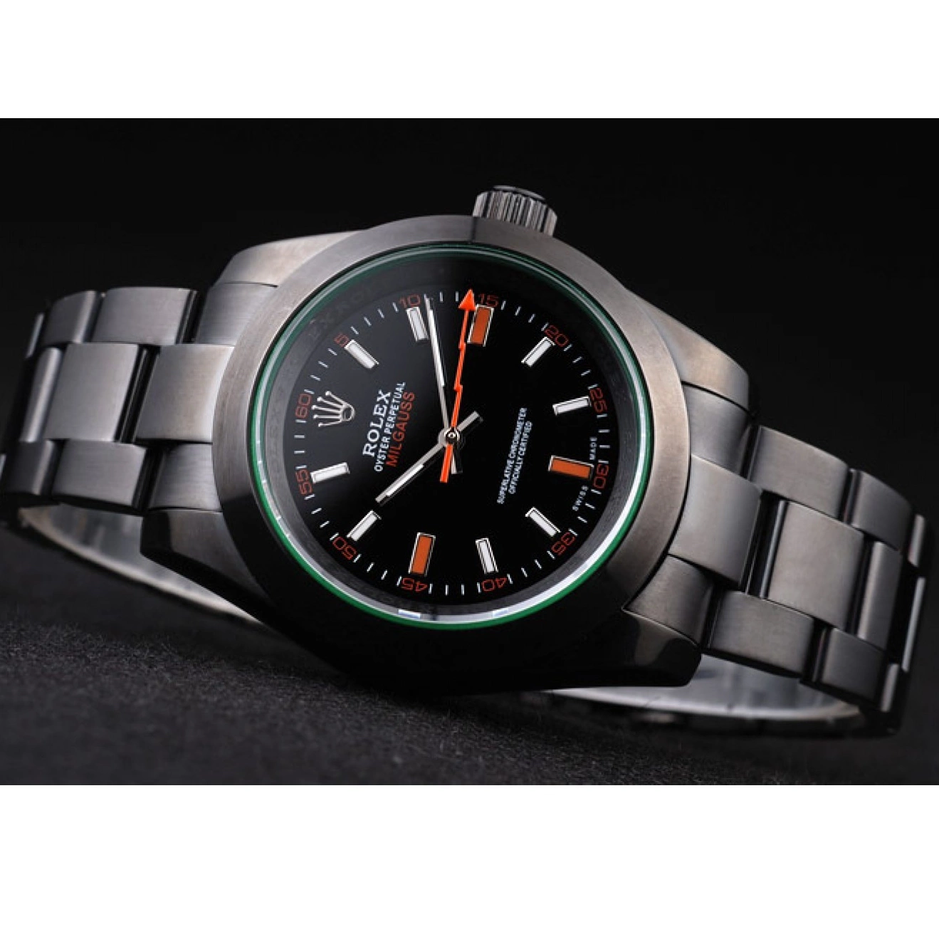 Aaa replica watch Green Pro-Hunter Milgauss Saphire Rolex Dial Tinted Black 0519